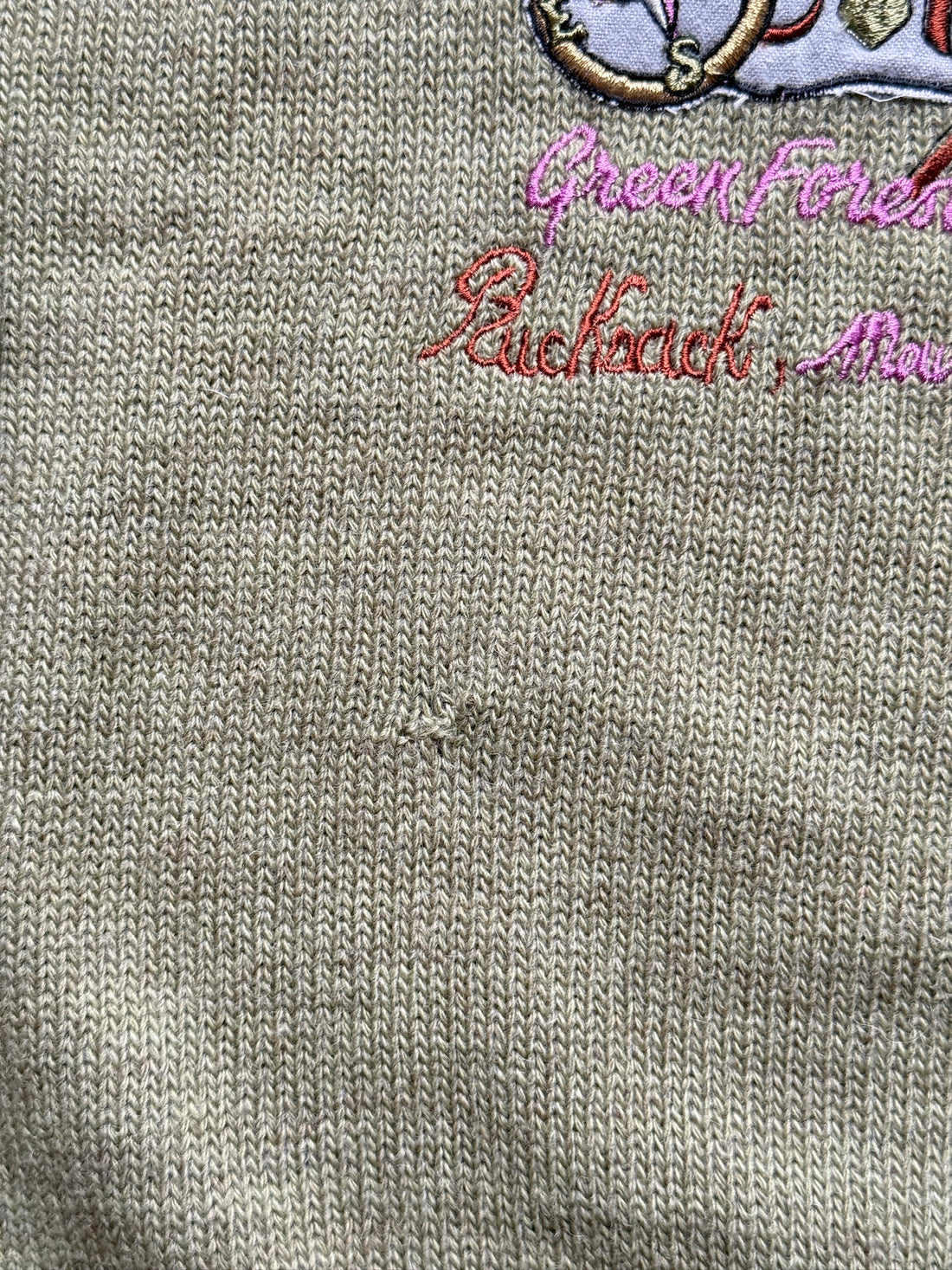 Pull vert montagnard fleurs brodées - 8/10 ans