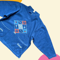 Sweat patchwork fleuri bleu jean - 6/8 ans