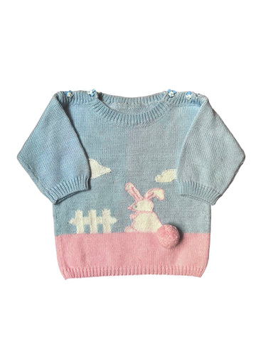 Pull bicolore lapin pompon - 12 mois