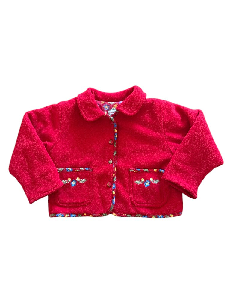 Veste polaire fleurie rouge - 4 ans