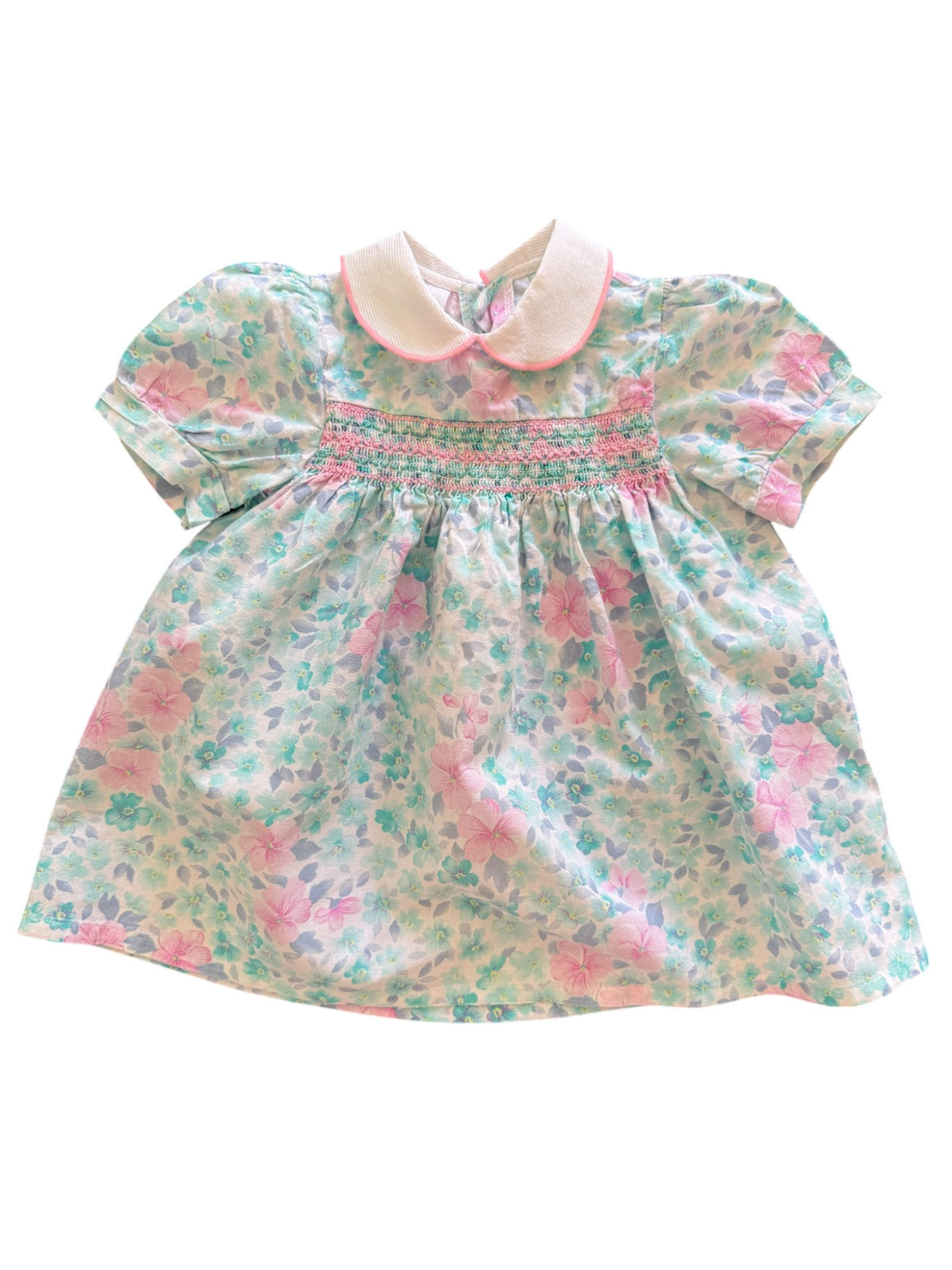 Robe smockée fleurie rose et bleue - 6 mois