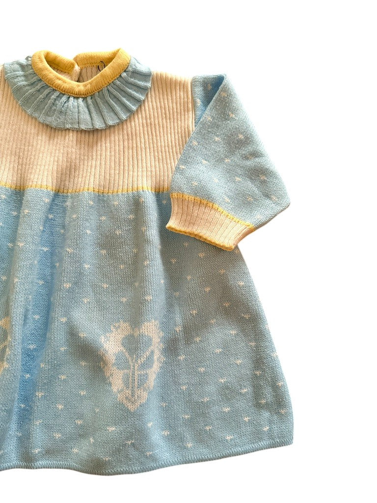 Robe bleu collerette maille - 18/24 mois