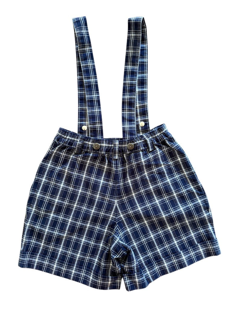 Short bretelles carreaux marine - 4 ans