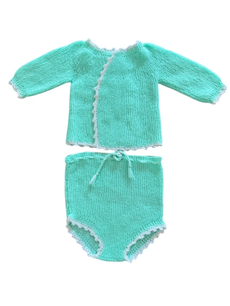 Ensemble tricot gilet + culotte vert - 3 mois