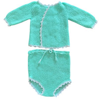 Ensemble tricot gilet + culotte vert - 3 mois