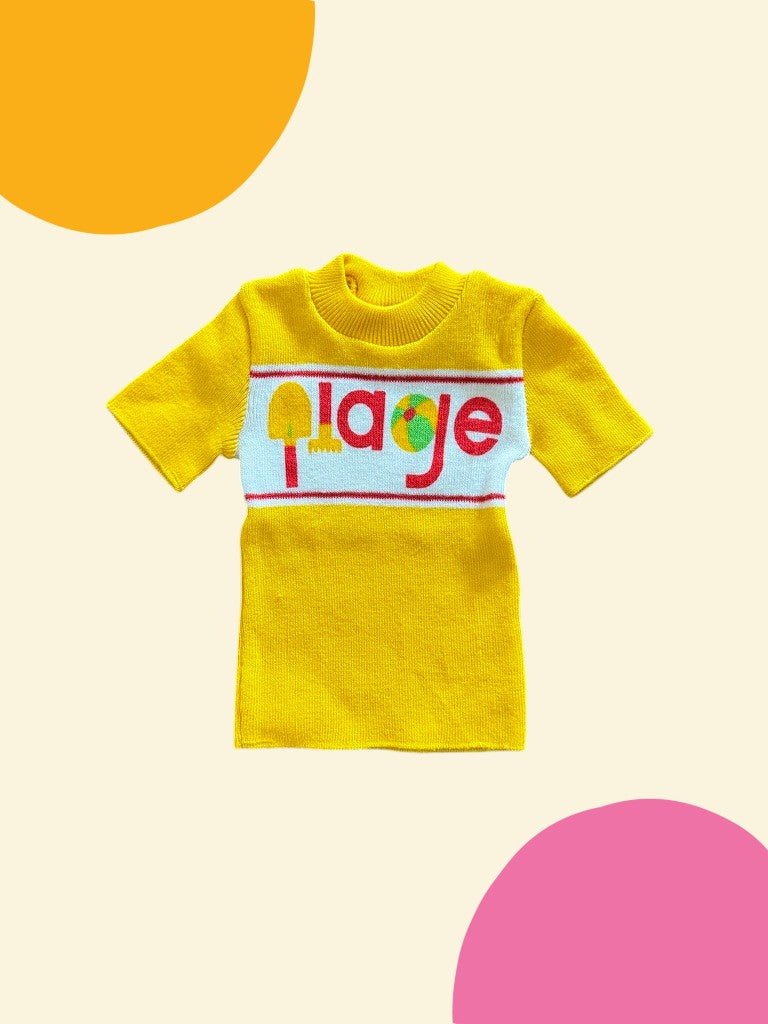 Ensemble t-shirt maille jaune + short rayé éponge plage - 6 mois