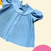 Robe ancienne plissée bleue - 12/18 mois