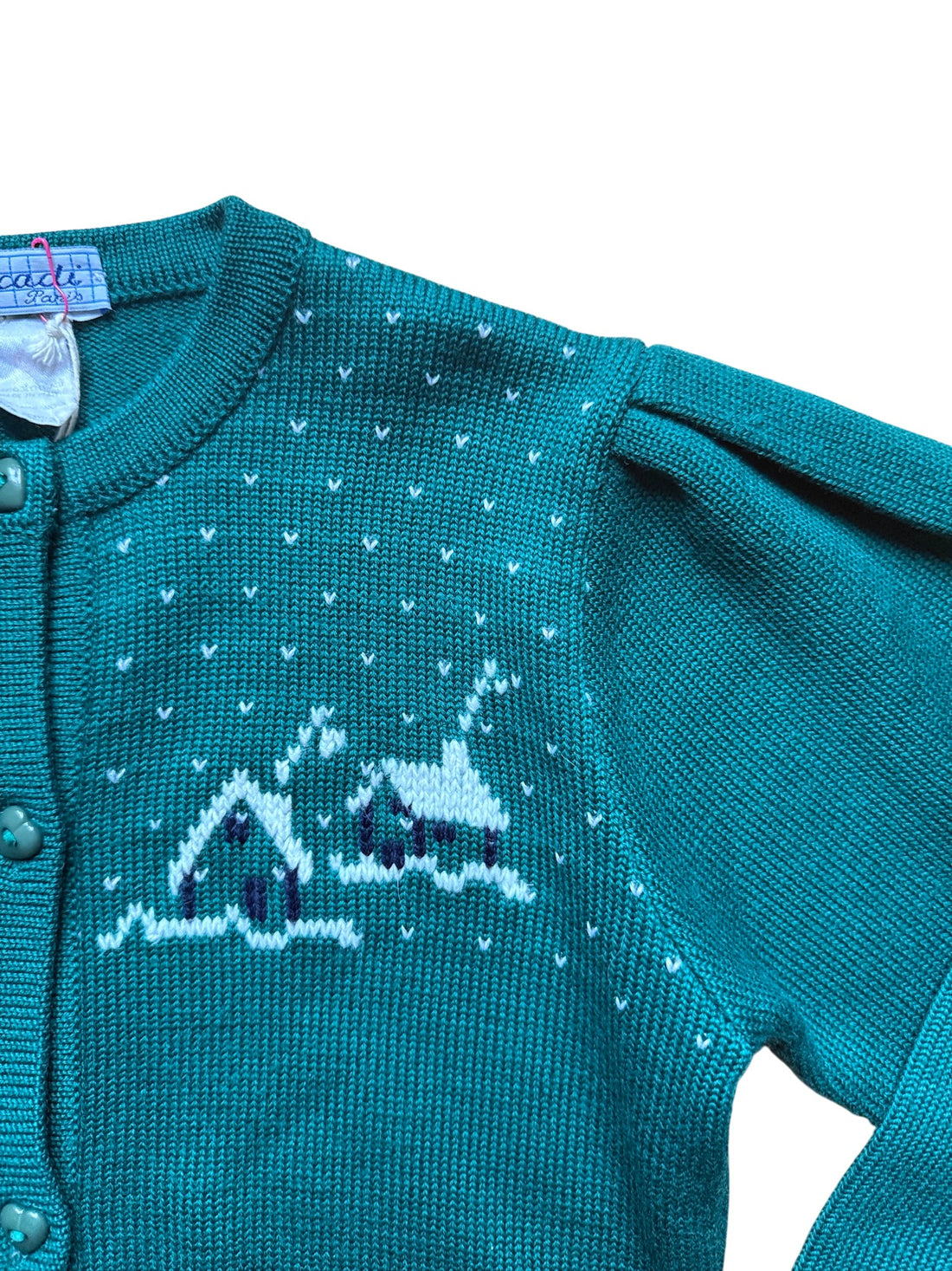 Pull jacquard vert avec laine - 12 ans