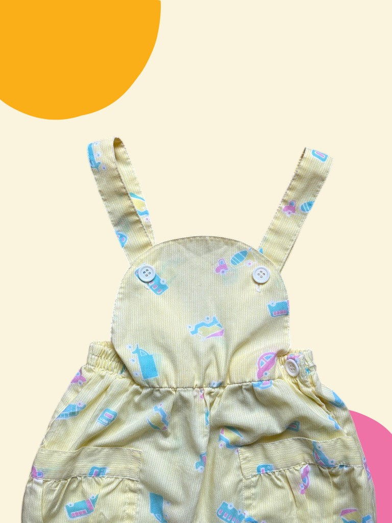 Salopette short imprimée à fines rayures jaune - 6 mois