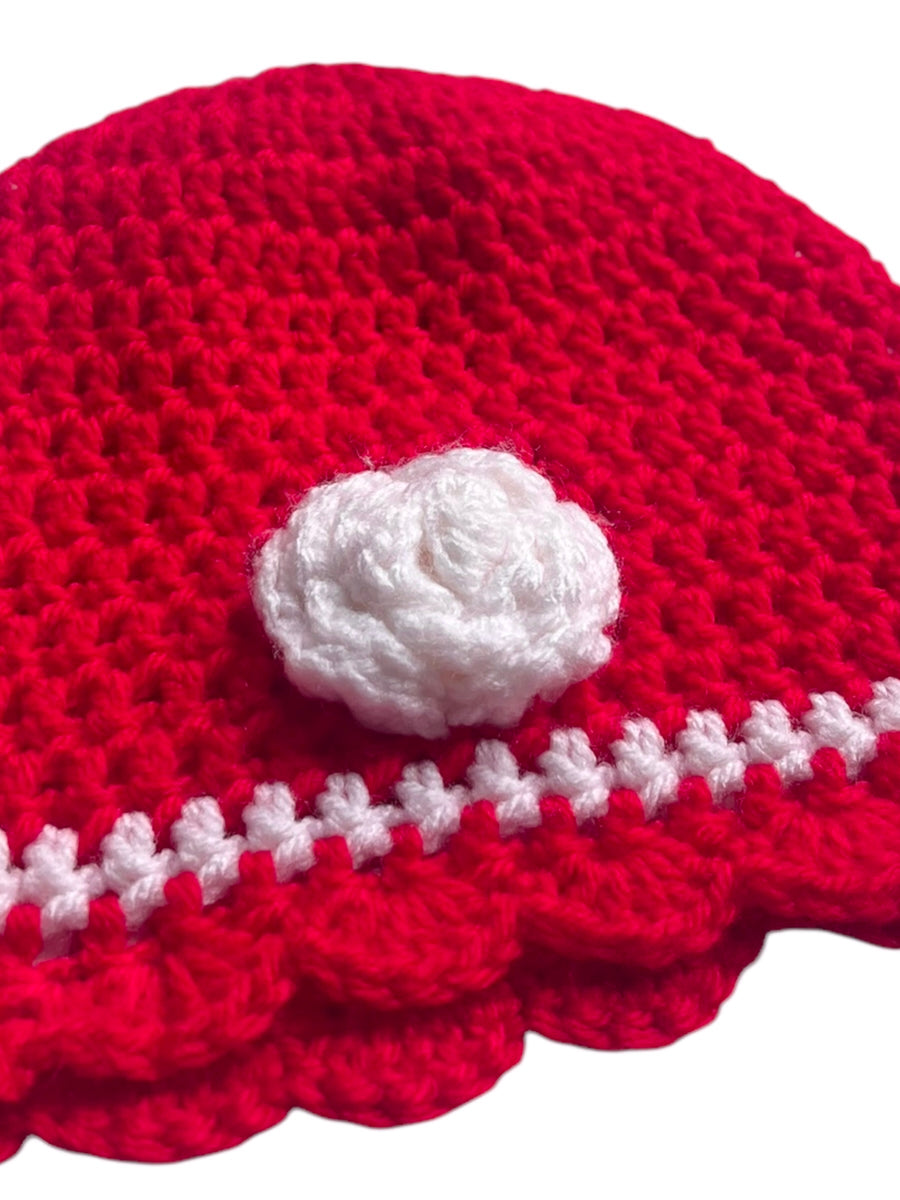 Chapeau crochet rouge - 6/12 mois