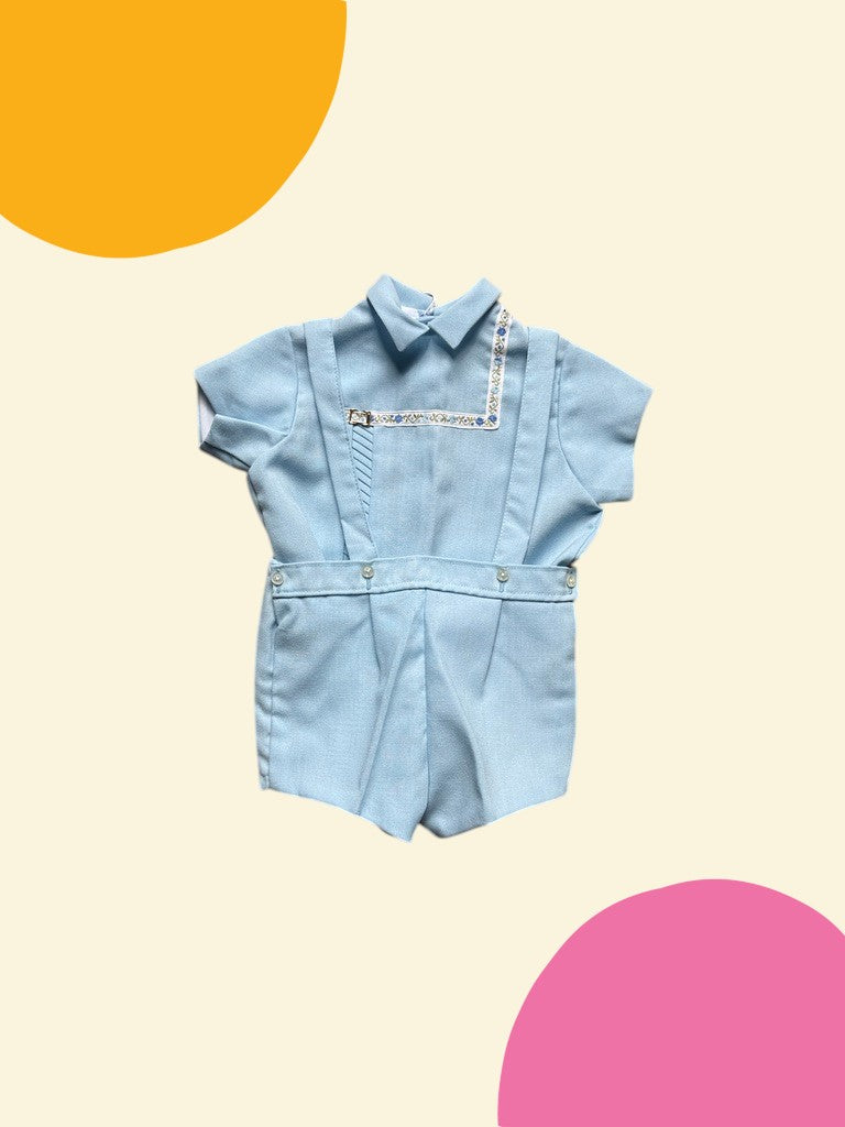 Ensemble bleue liseré brodé années 60/70- 12 mois