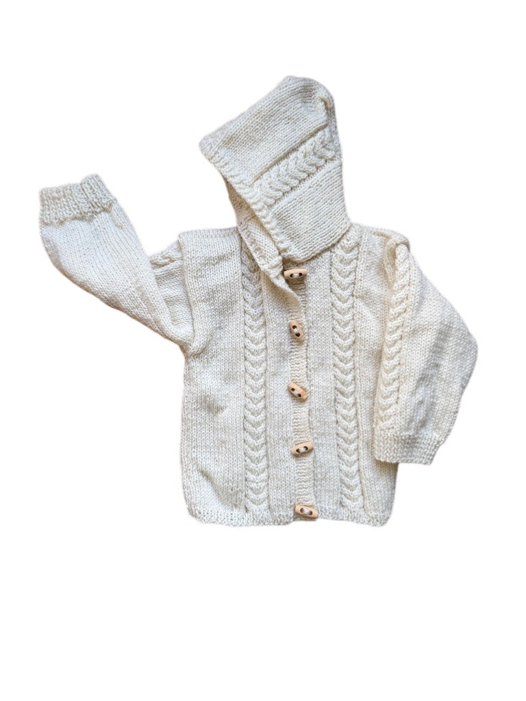 Gilet torsadé écru à capuche - 18/24 mois