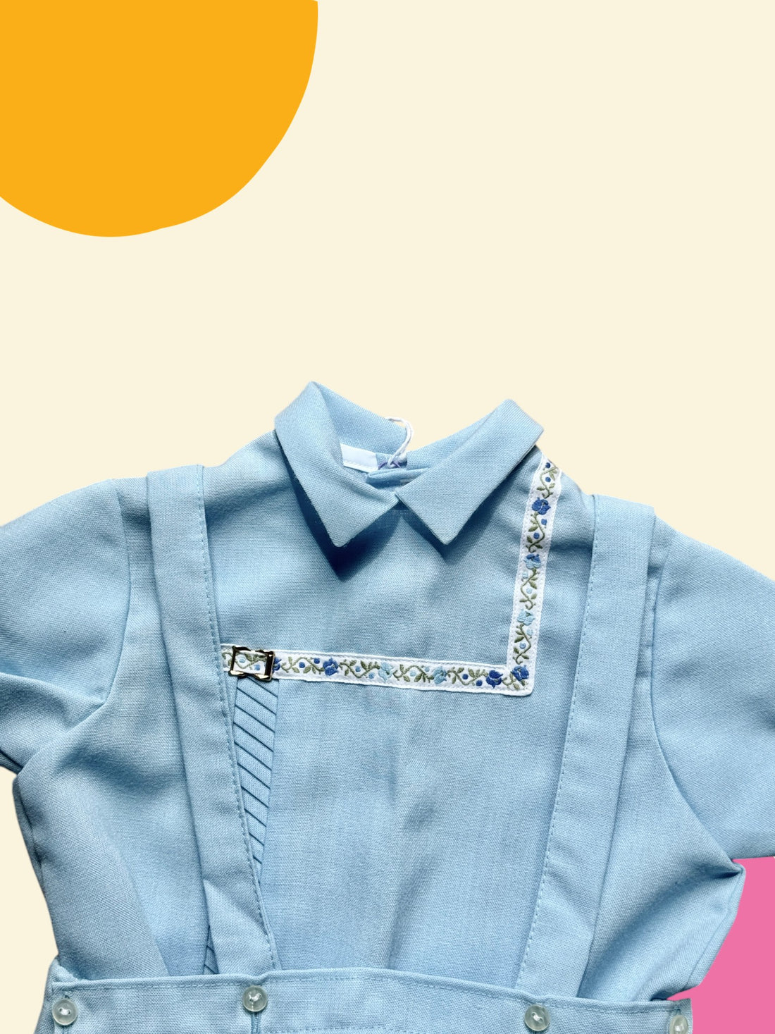 Ensemble bleue liseré brodé années 60/70- 12 mois