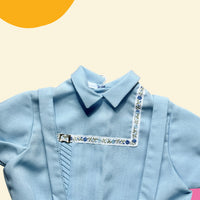 Ensemble bleue liseré brodé années 60/70- 12 mois