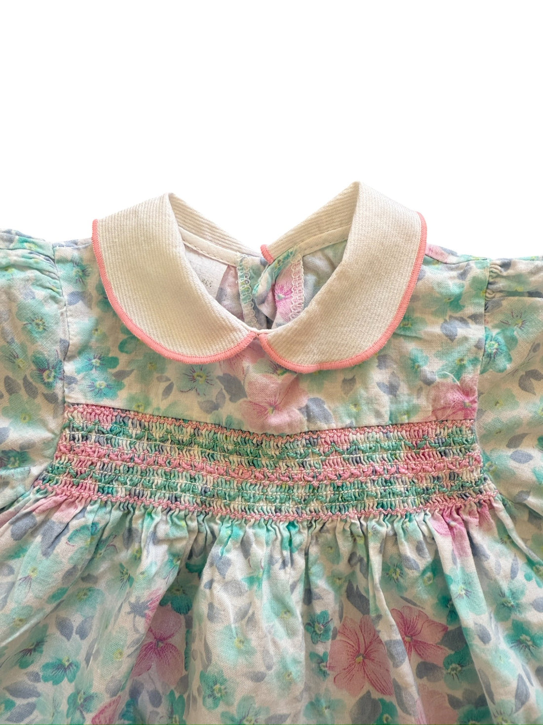 Robe smockée fleurie rose et bleue - 6 mois