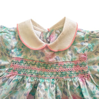 Robe smockée fleurie rose et bleue - 6 mois