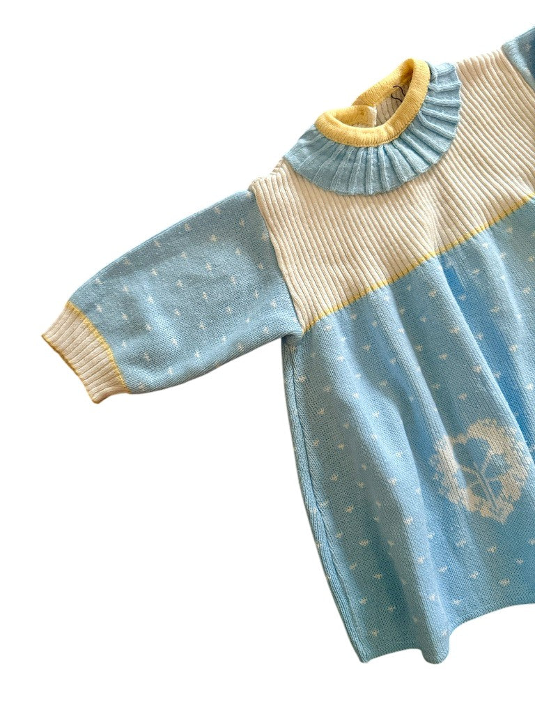 Robe bleu collerette maille - 18/24 mois