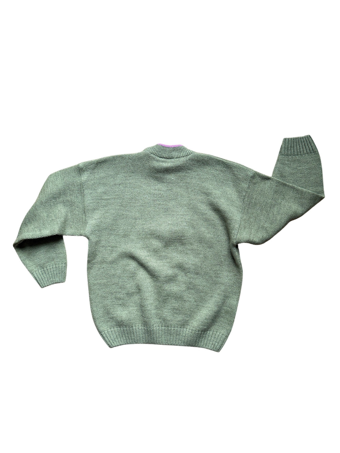 Pull vert montagnard fleurs brodées - 8/10 ans