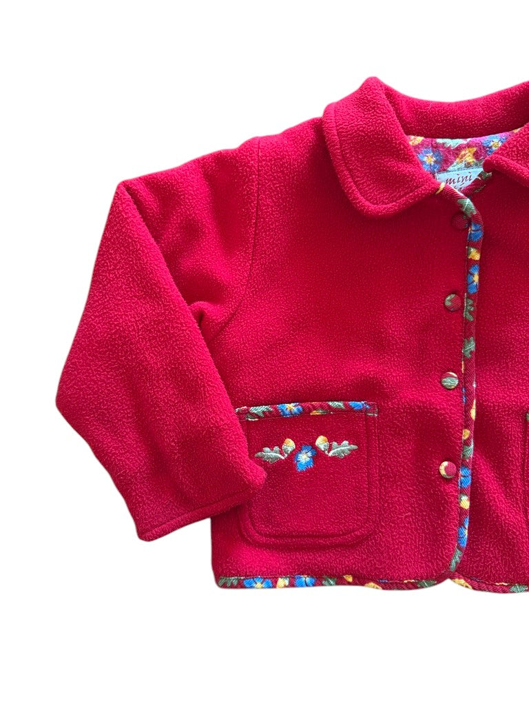 Veste polaire fleurie rouge - 4 ans