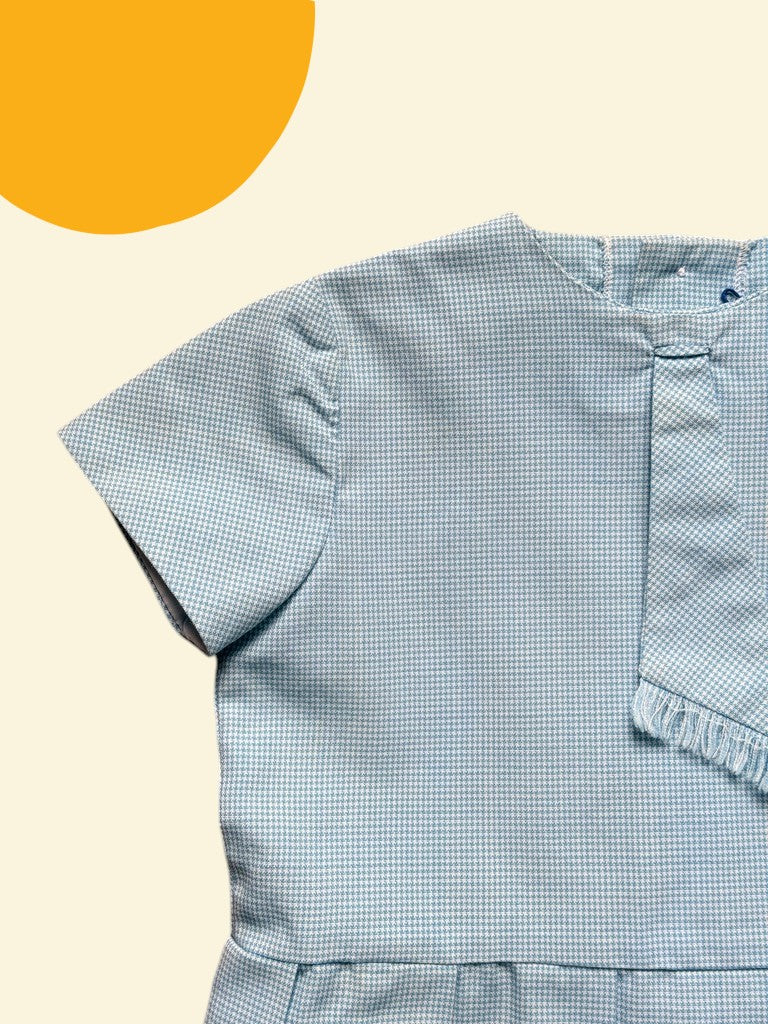Robe pied de poule bleue années 60 - 24 mois