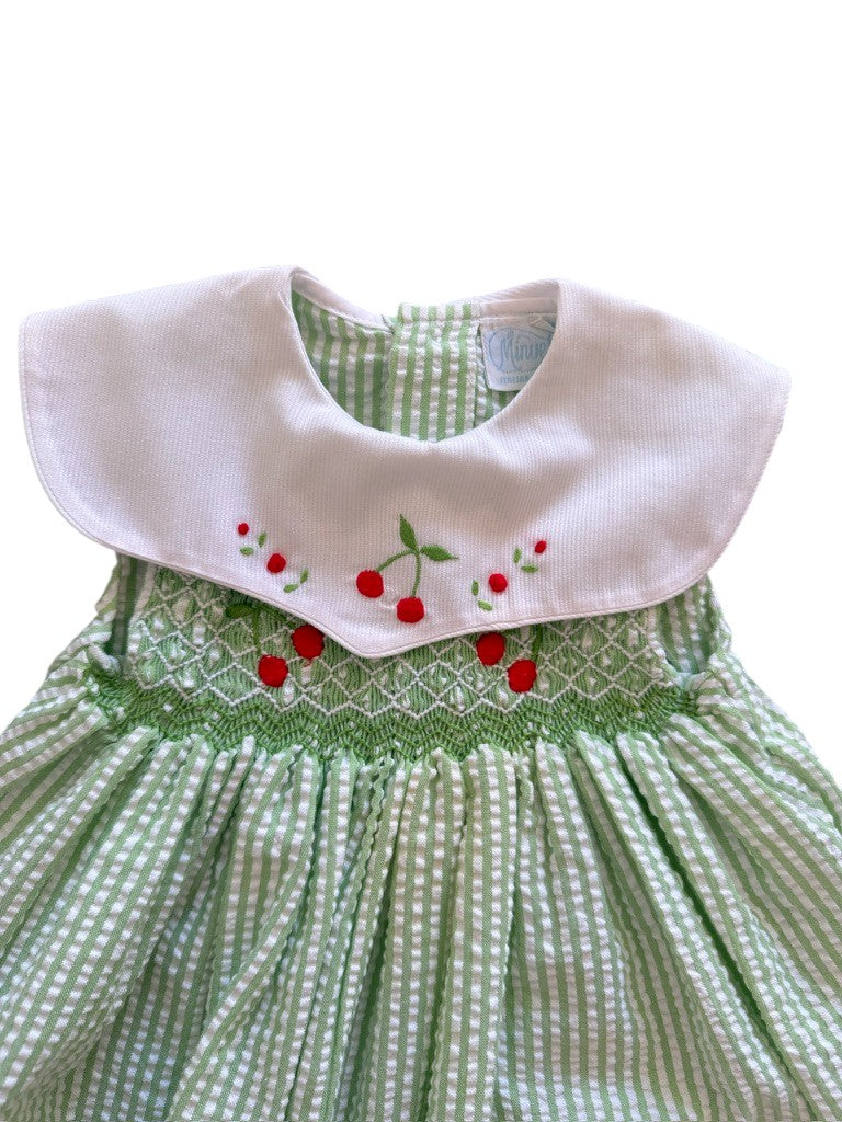 Combinaison verte seersucker cerises - 6 mois