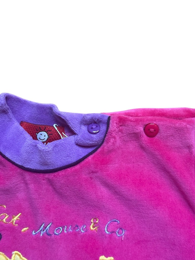 Robe pull velours chat et souris rose - 6 mois