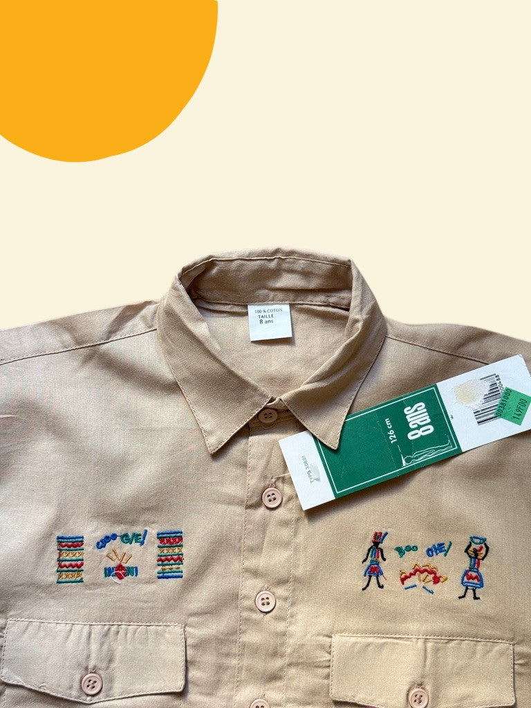 Chemisette broderies afrique beige 2 - 8 ans