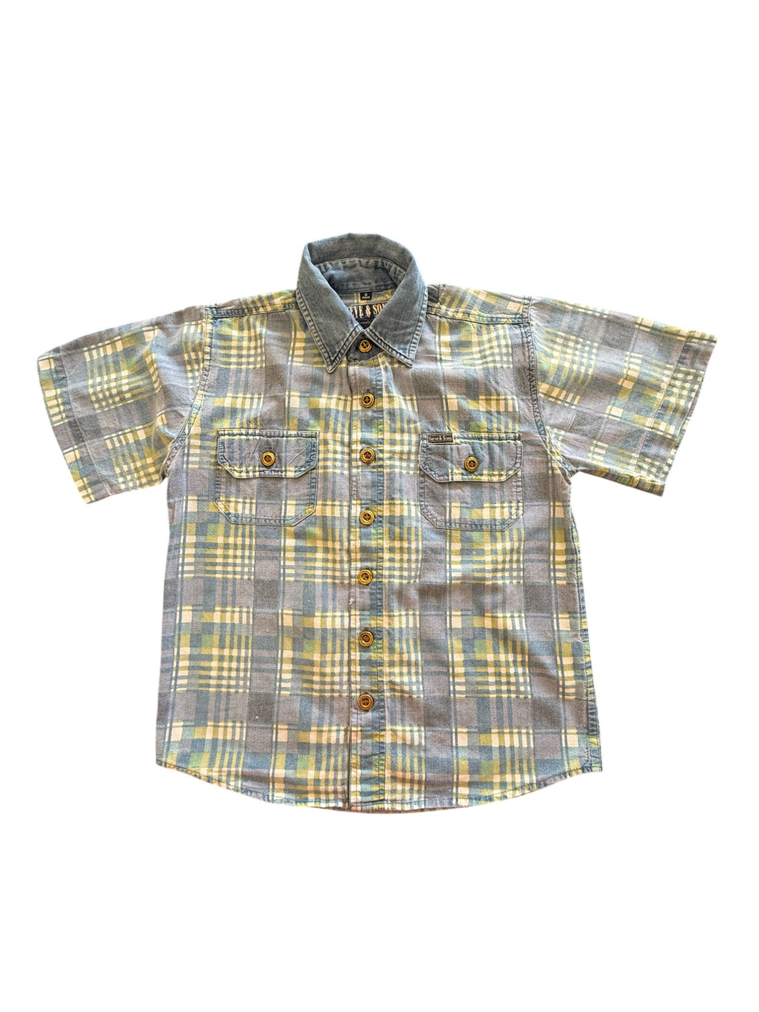 Chemisette carreaux bi-matière bleue - 8 ans