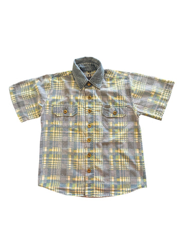 Chemisette carreaux bi-matière bleue - 8 ans