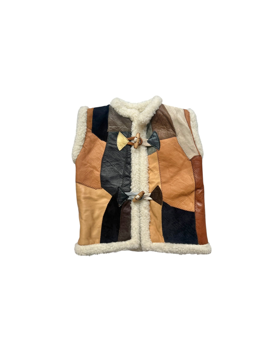 Gilet patchwork laine et cuir - 4/5 ans