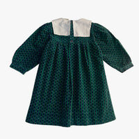 Robe velours col brodé verte - 24 mois