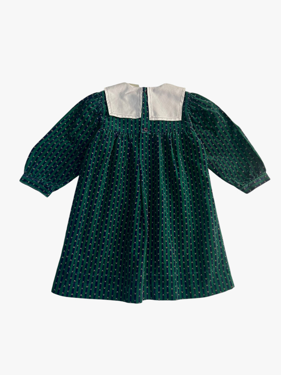 Robe velours col brodé verte - 24 mois