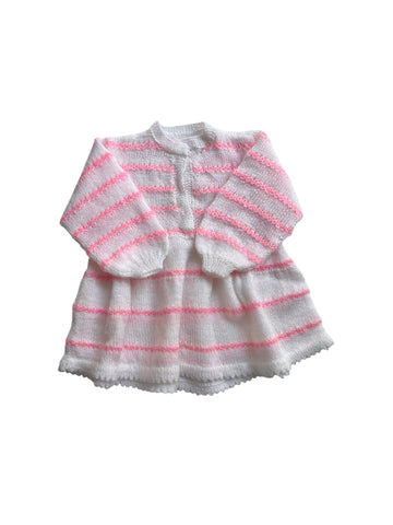 Robe tricot rayée rose - 9/12 mois