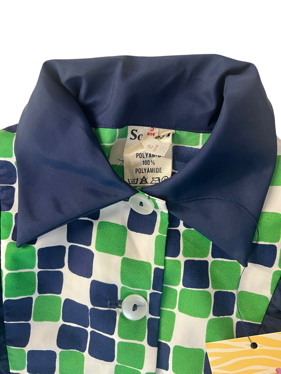 Blouse d'école géométrique verte - 5 ans