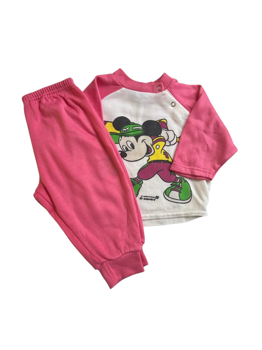 Ensemble Mickey baseball rose - 12 mois