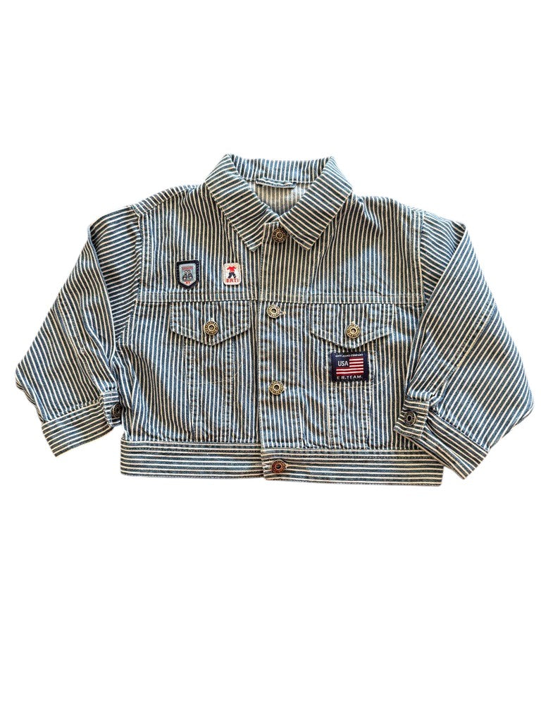 Veste jean rayée patch - 12 mois