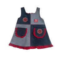 Robe denim froufrou rouge - 3/6 mois