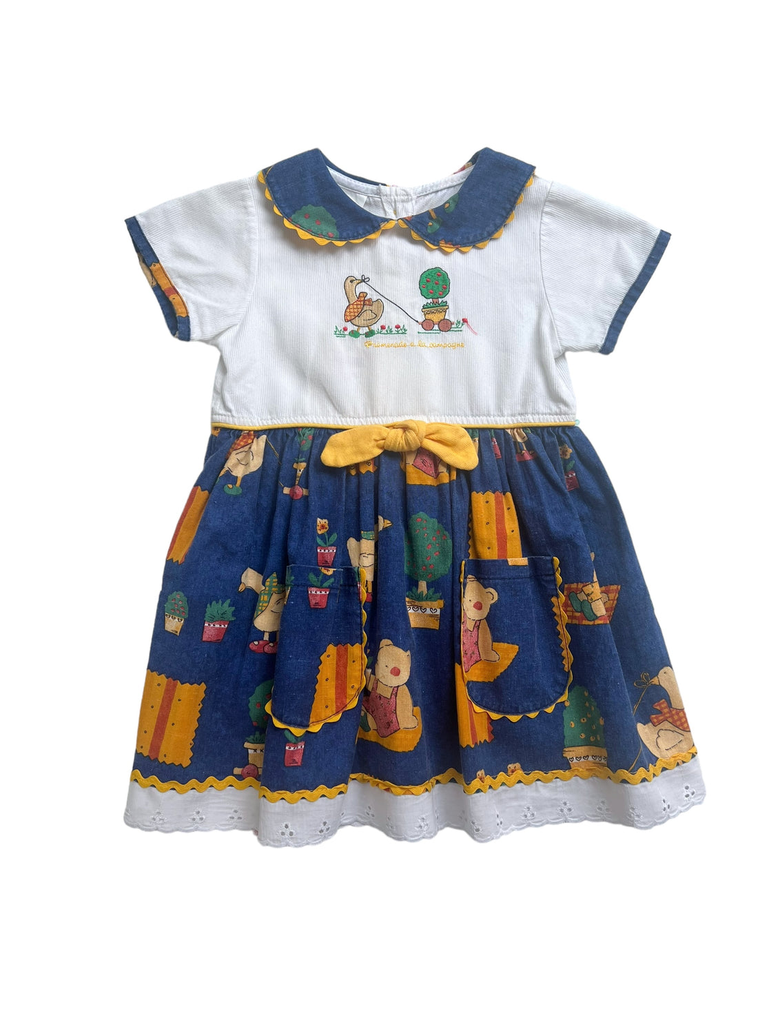 Robe bi-matière imprimée bleue - 24 mois