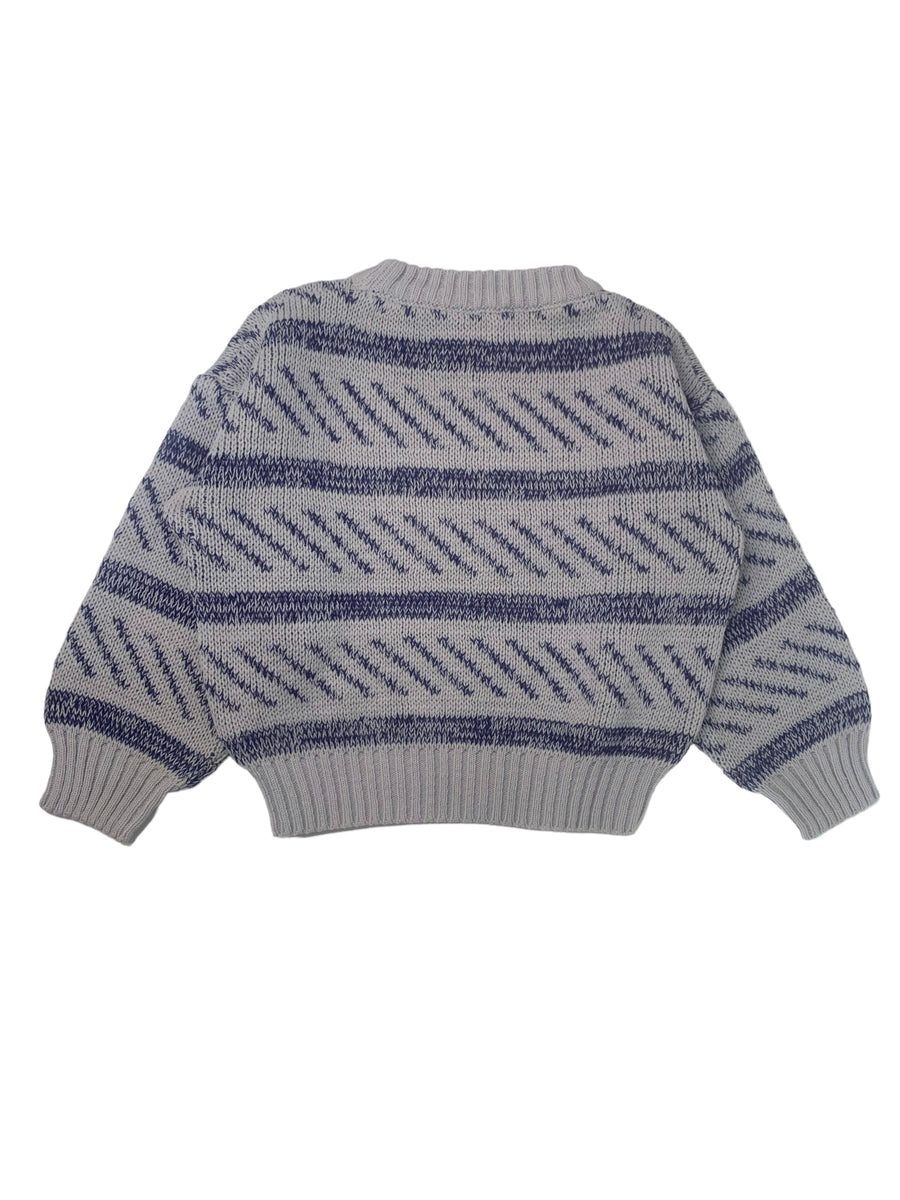 Pull jacquard gris et bleu - 3/4 ans