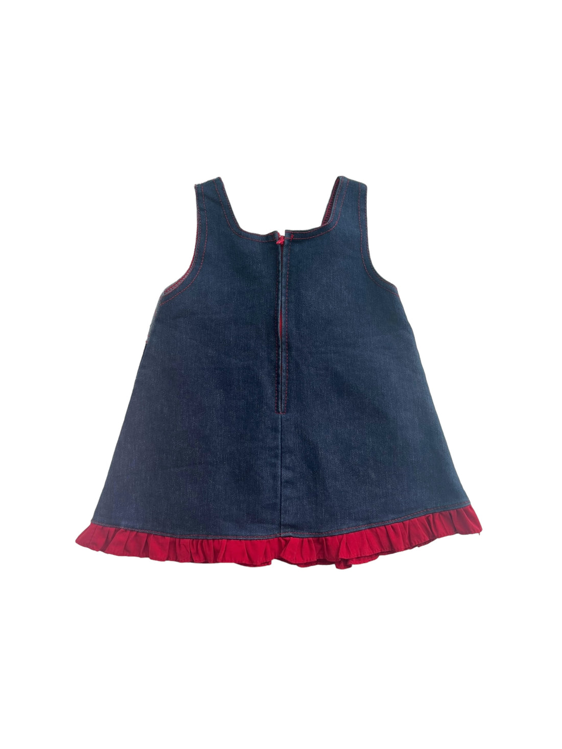 Robe denim froufrou rouge - 3/6 mois