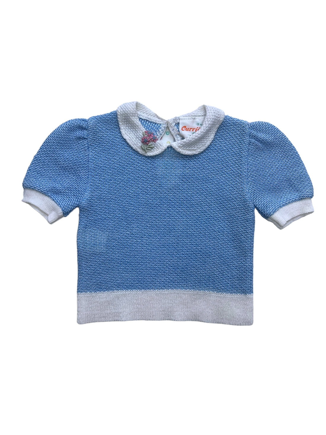 Ensemble tricot bleu col claudine - 3 mois