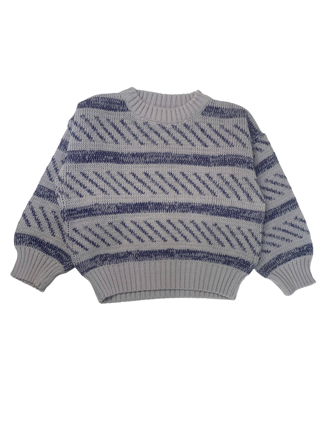 Pull jacquard gris et bleu - 3/4 ans