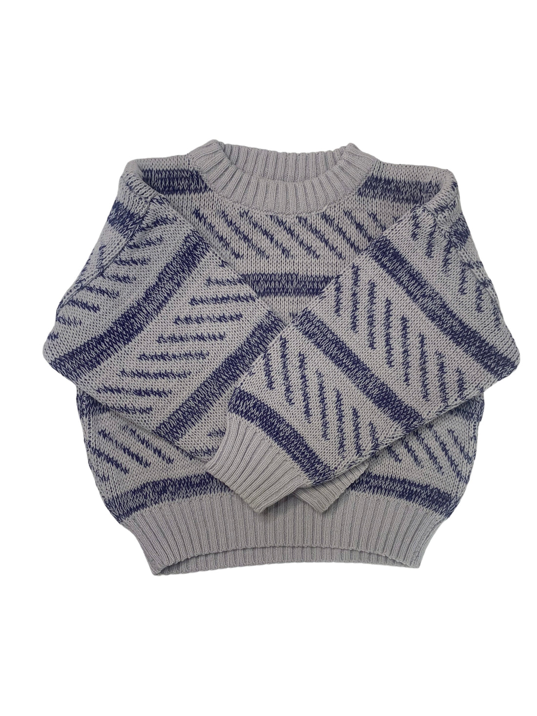 Pull jacquard gris et bleu - 3/4 ans