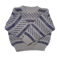 Pull jacquard gris et bleu - 3/4 ans