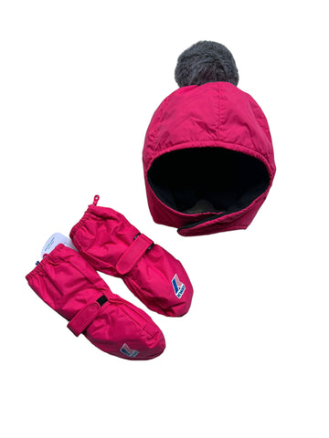 Ensemble bonnet et gants kway fuschia - 24/36 mois