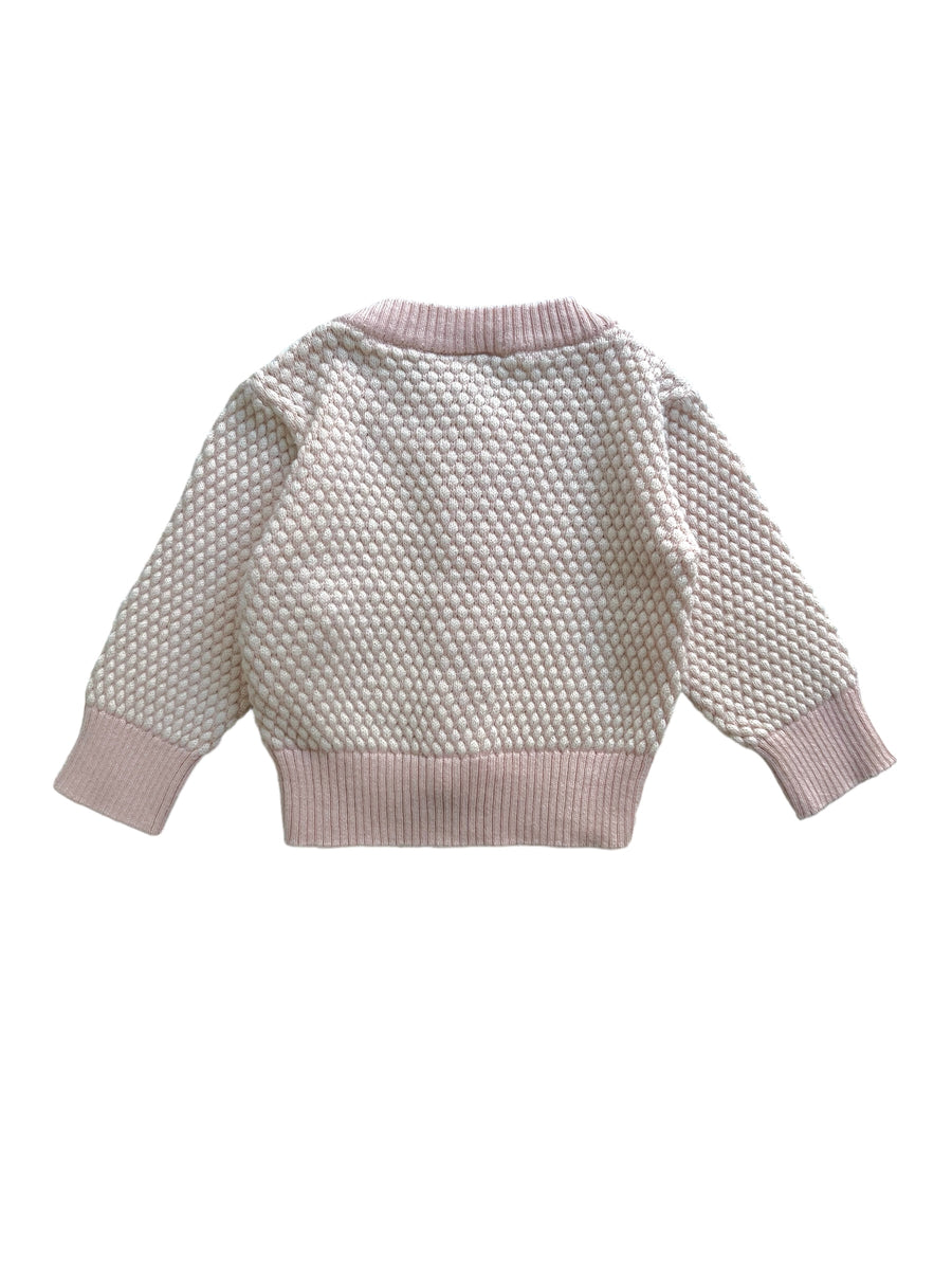 Gilet maille gaufrée rose - 1/3 mois