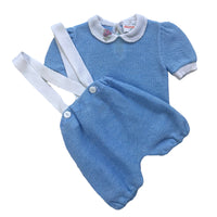 Ensemble tricot bleu col claudine - 3 mois