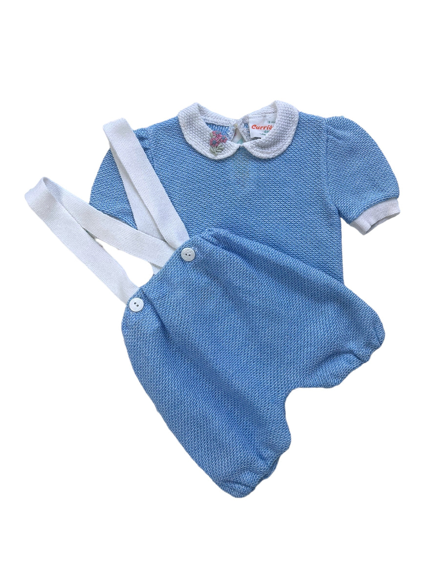 Ensemble tricot bleu col claudine - 3 mois