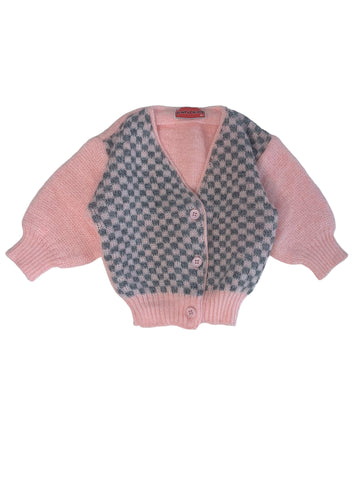 Gilet jacquard carreaux rose - 6 mois