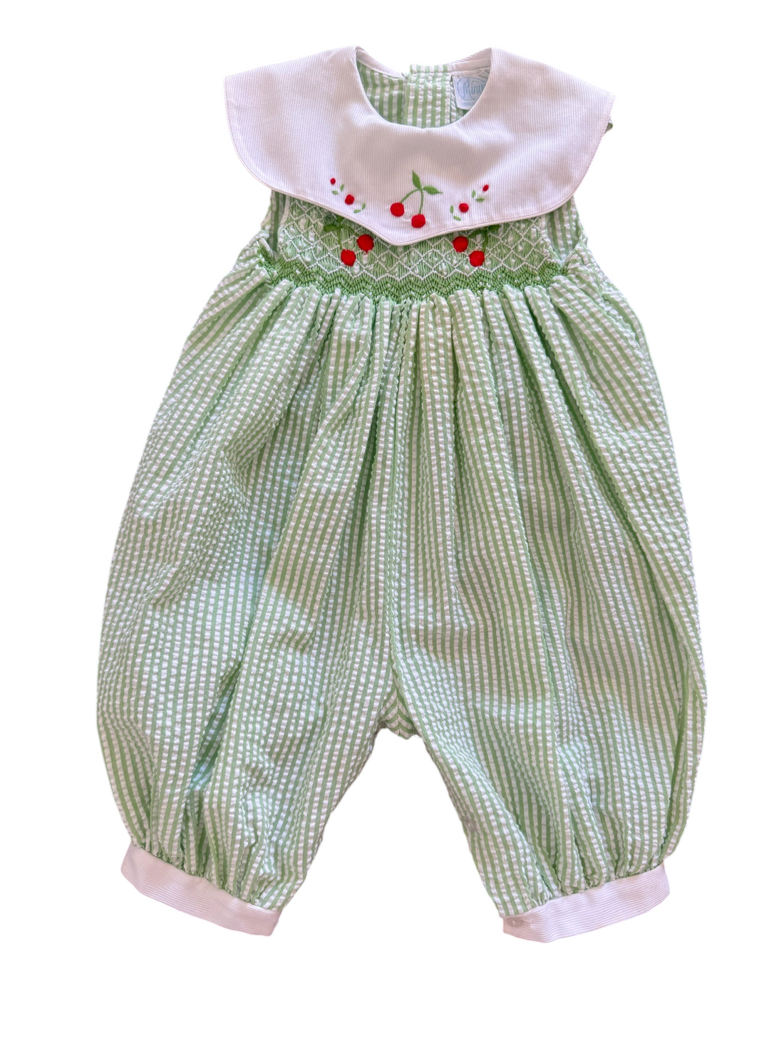 Combinaison verte seersucker cerises - 6 mois